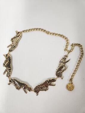 Vintage Anne Klein Gold Tone Leopard/Tiger/Cheetah Chain Link Belt, Adjustable